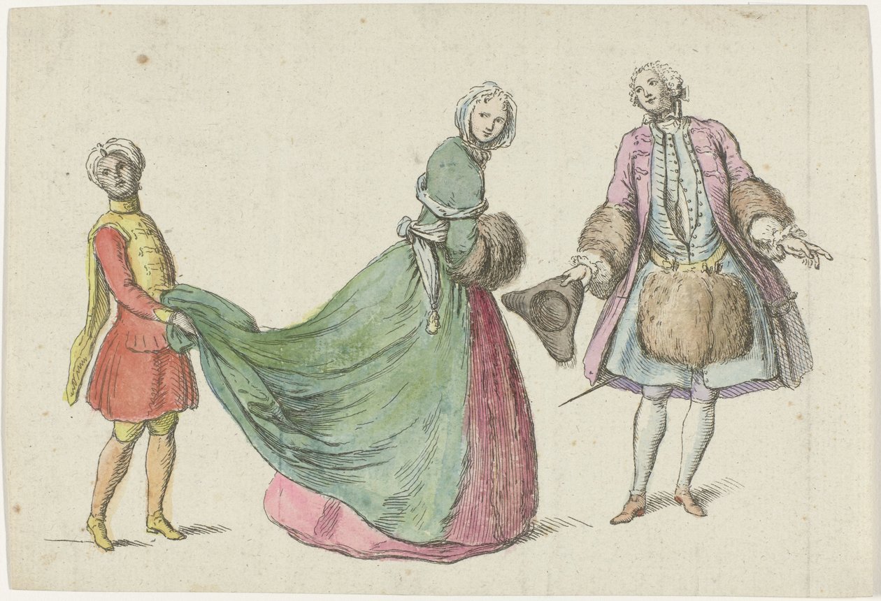 Elegant man och kvinna med svart sida Modes de Février mars 1729 Mercure de France (serietitel) av Anonymous