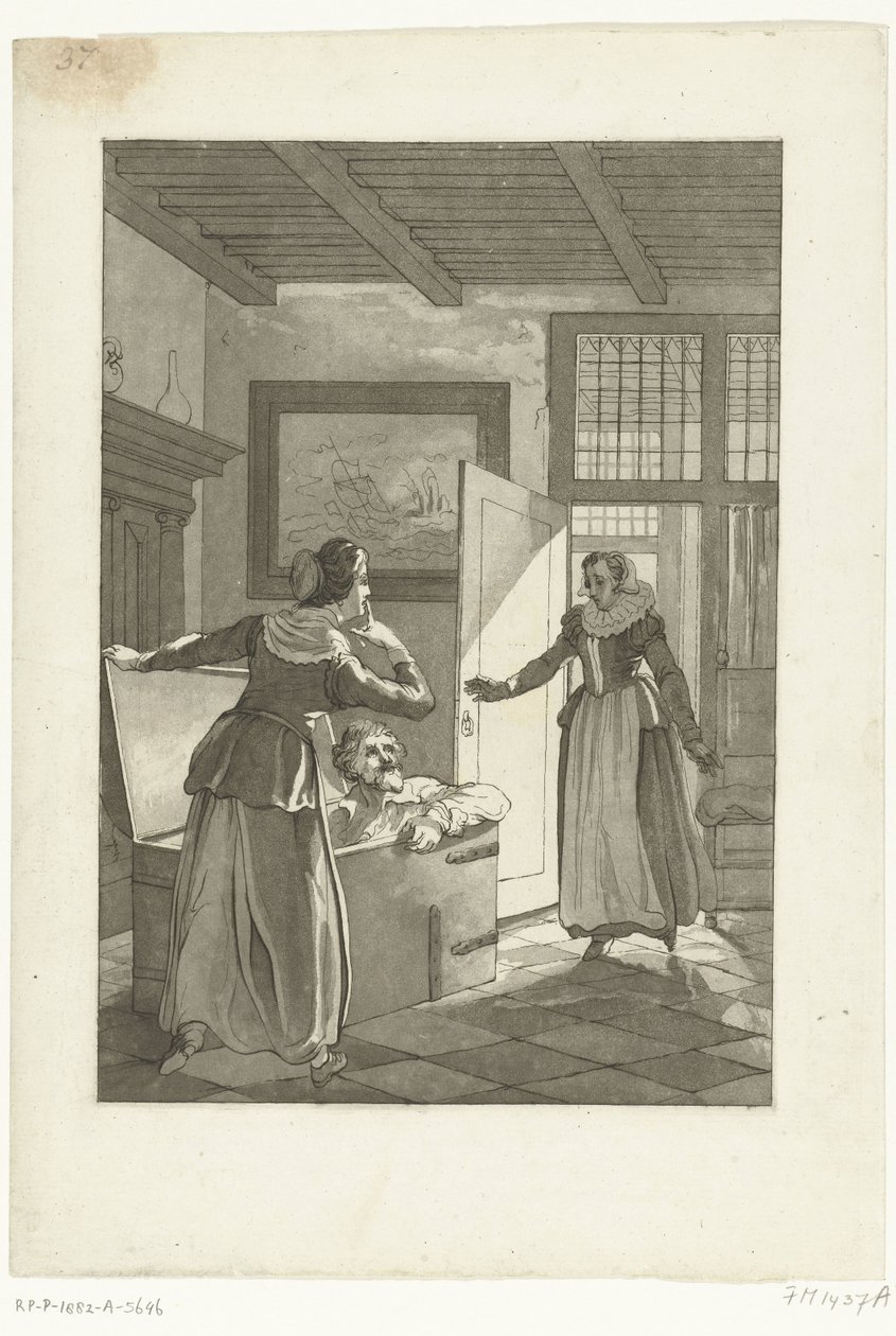Elsje van Houweningen fångar Hugo de Groot i bokhyllan, 1621 av Anonymous