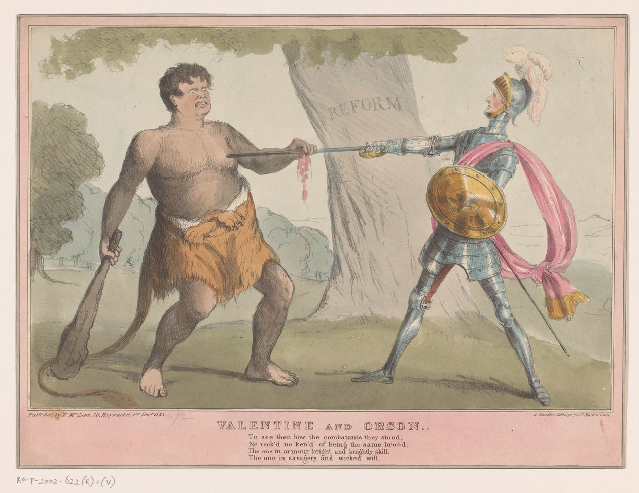 Engelsk politisk tecknad serie, 1835 Valentine and Orson (titel på objekt) av Anonymous