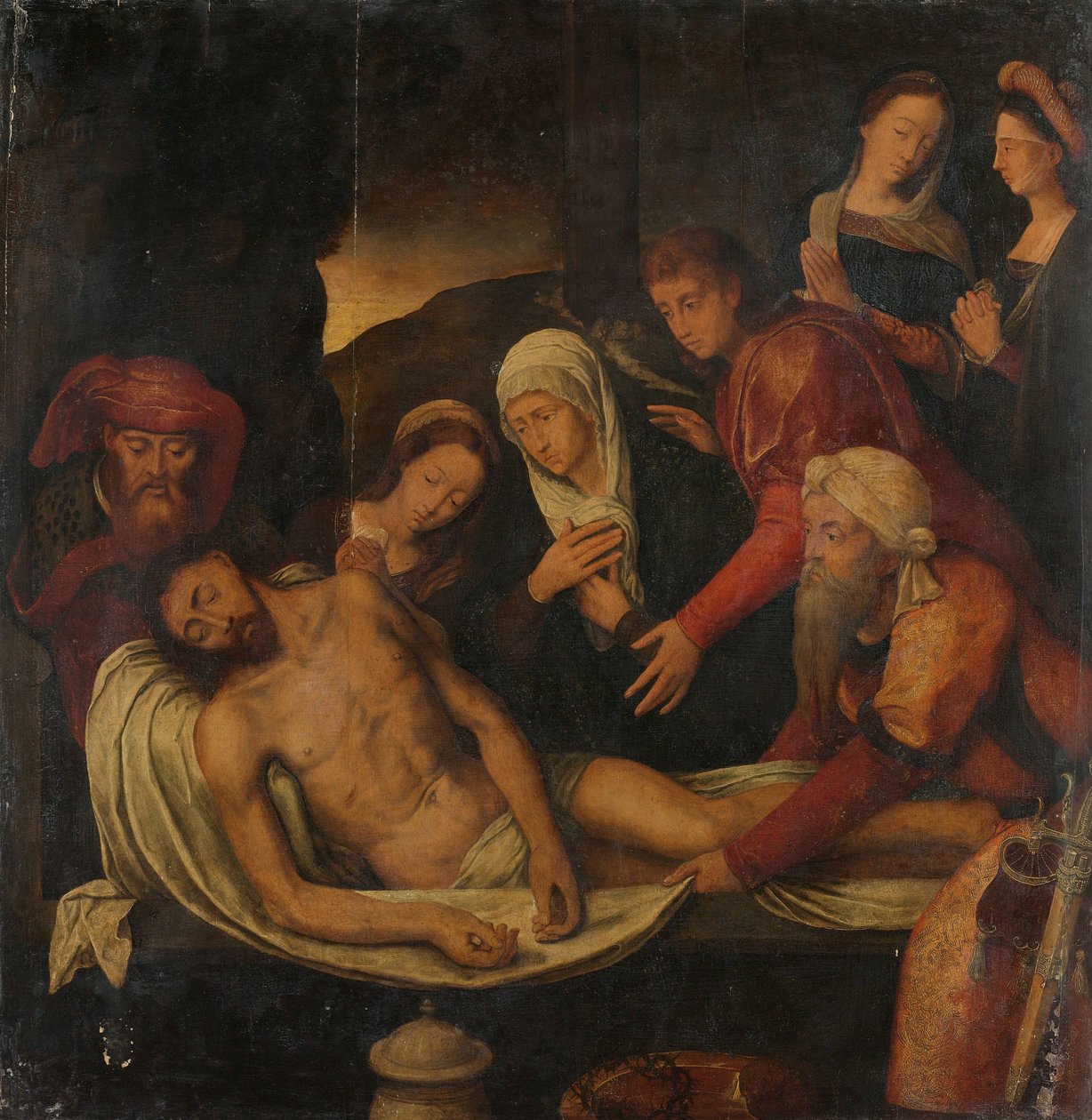 Kristi gravläggning med Josef av Arimatea och Nikodemus, Maria Magdalena, Jungfrun och Johannes evangelisten av Anonymous