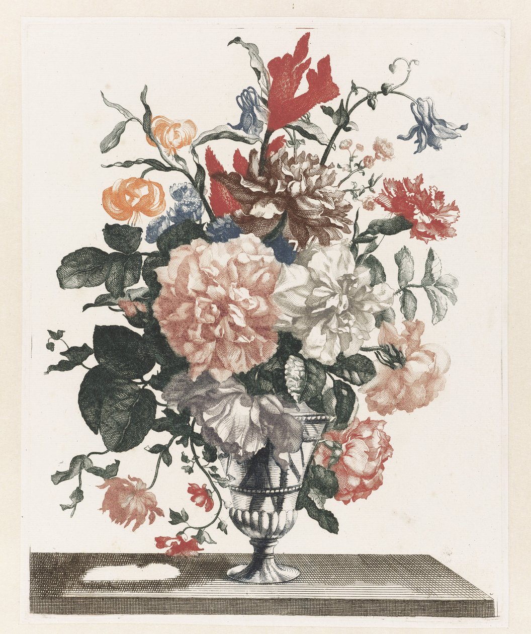 Fem tryck av blommor i glasvaser Glasvas på fot med blommor av Anonymous