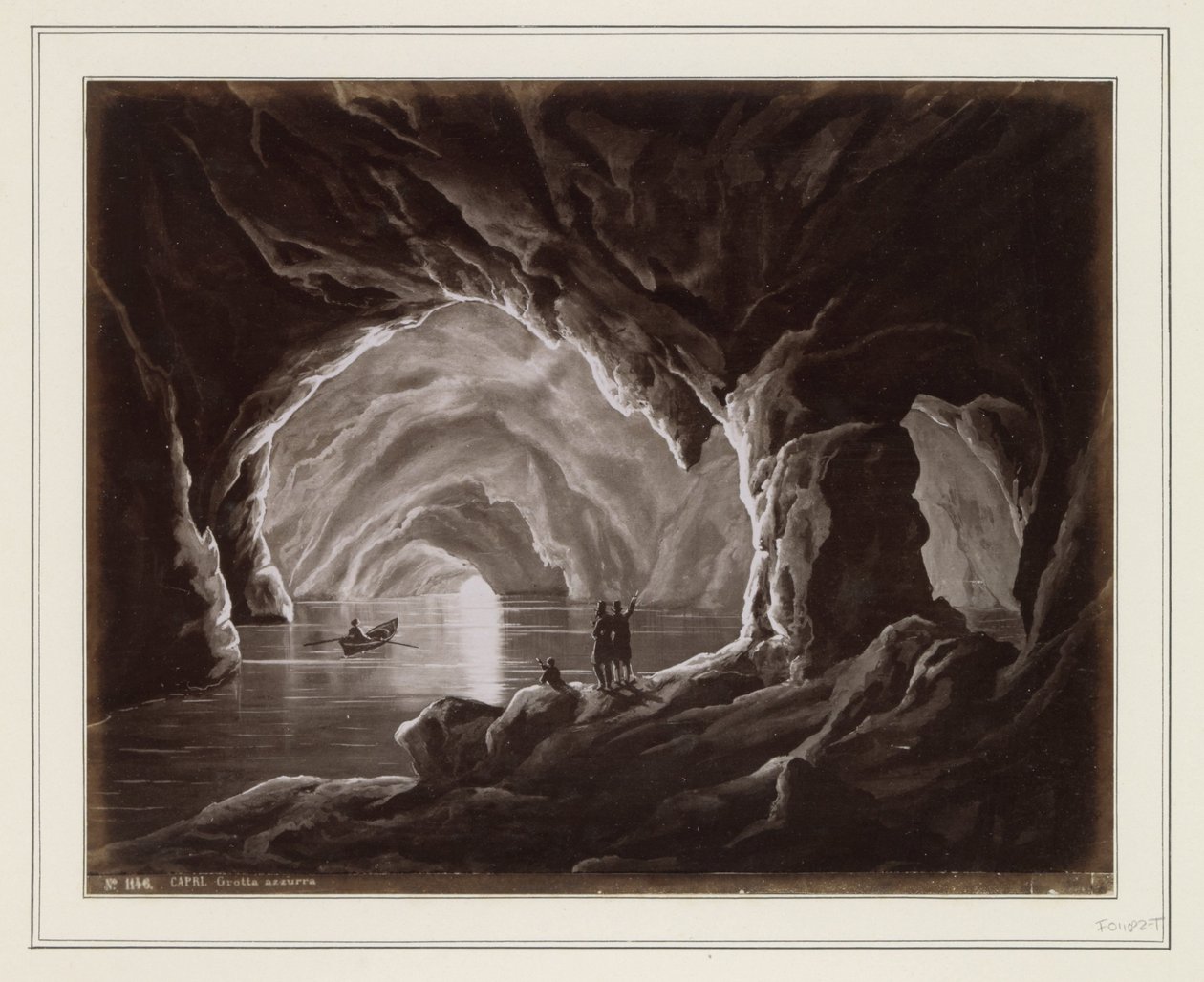 Fotoreproduktion av (förmodligen) en teckning av den blå grottan på Capri CAPRI. Grotta azzurra (titel på objekt) av Anonymous