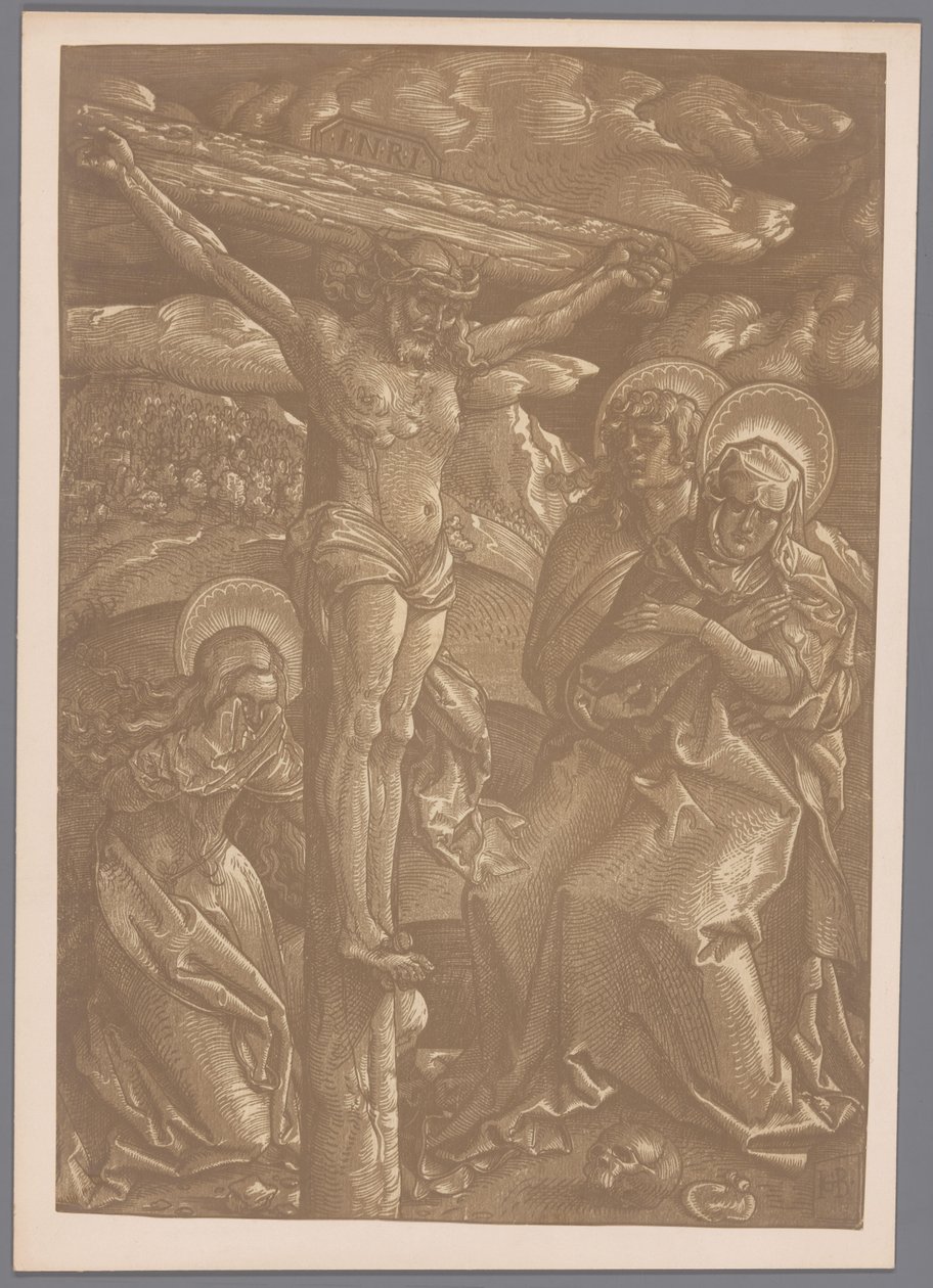 Fotoreproduktion av chiaroscuro-träsnittet Kristus på korset av Hans Baldung Grien av Anonymous