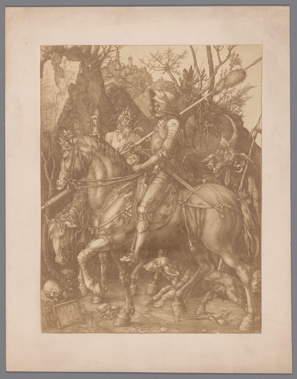 Fotoreproduktion av gravyren Knight, Death and Devil av Albrecht Dürer av Anonymous