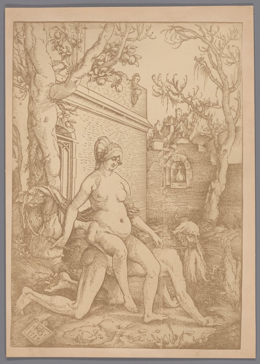 Fotoreproduktion av träsnittet Aristoteles och Phyllis av Hans Baldung Grien av Anonymous