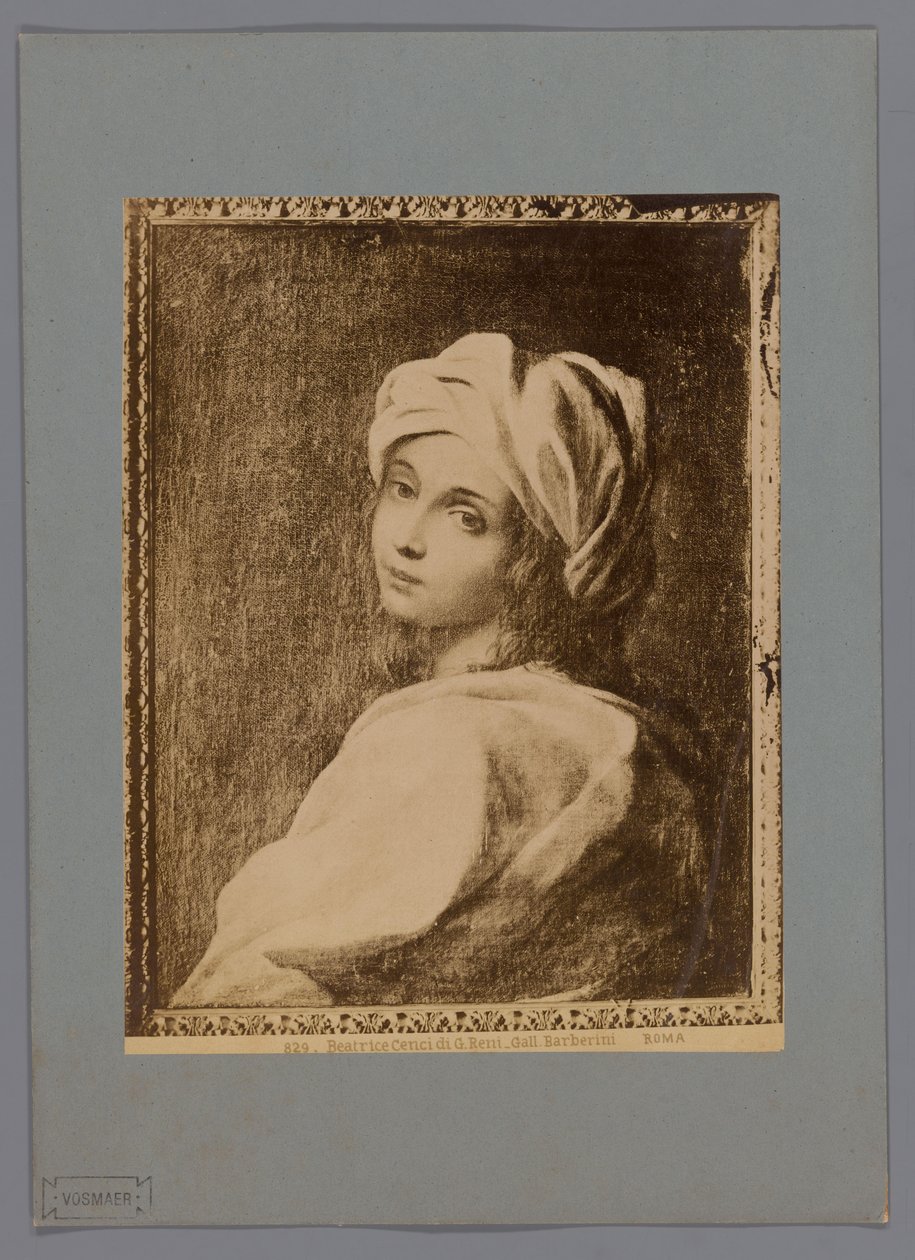 Fotoreproduktion av ett målat porträtt av Beatrice Cenci av Guido Reni, i Galleria Barberini i Rom Beatrice Cenci di G. Reni - Gall. Barberini (titel på objekt) Roma (serietitel på objekt) av Anonymous