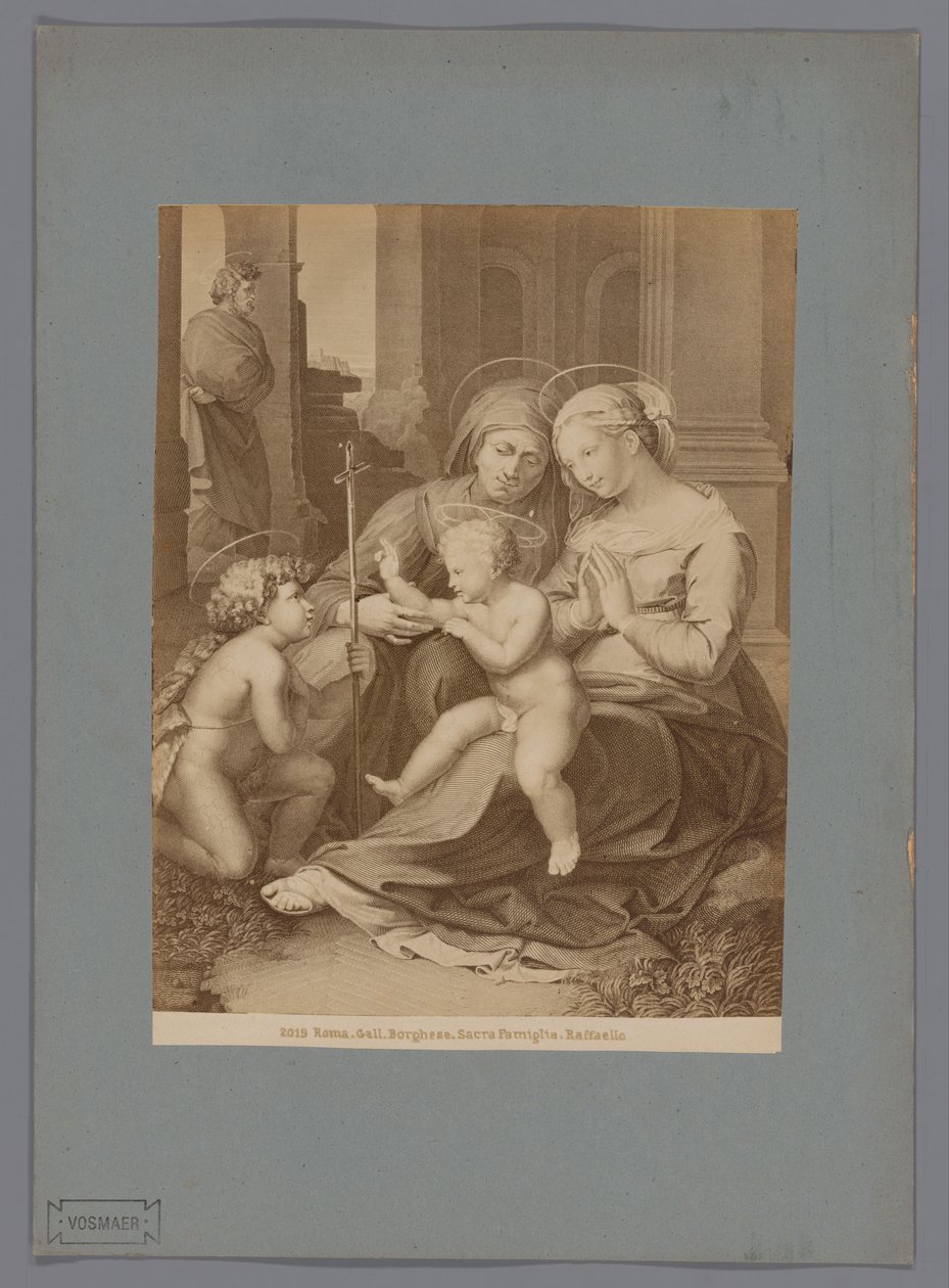 Fotoreproduktion av en gravyr efter målningen Heliga familjen av Raphael Roma. Galla. Borghese. Sacra Familia. Raffaello (titel på objekt) av Anonymous