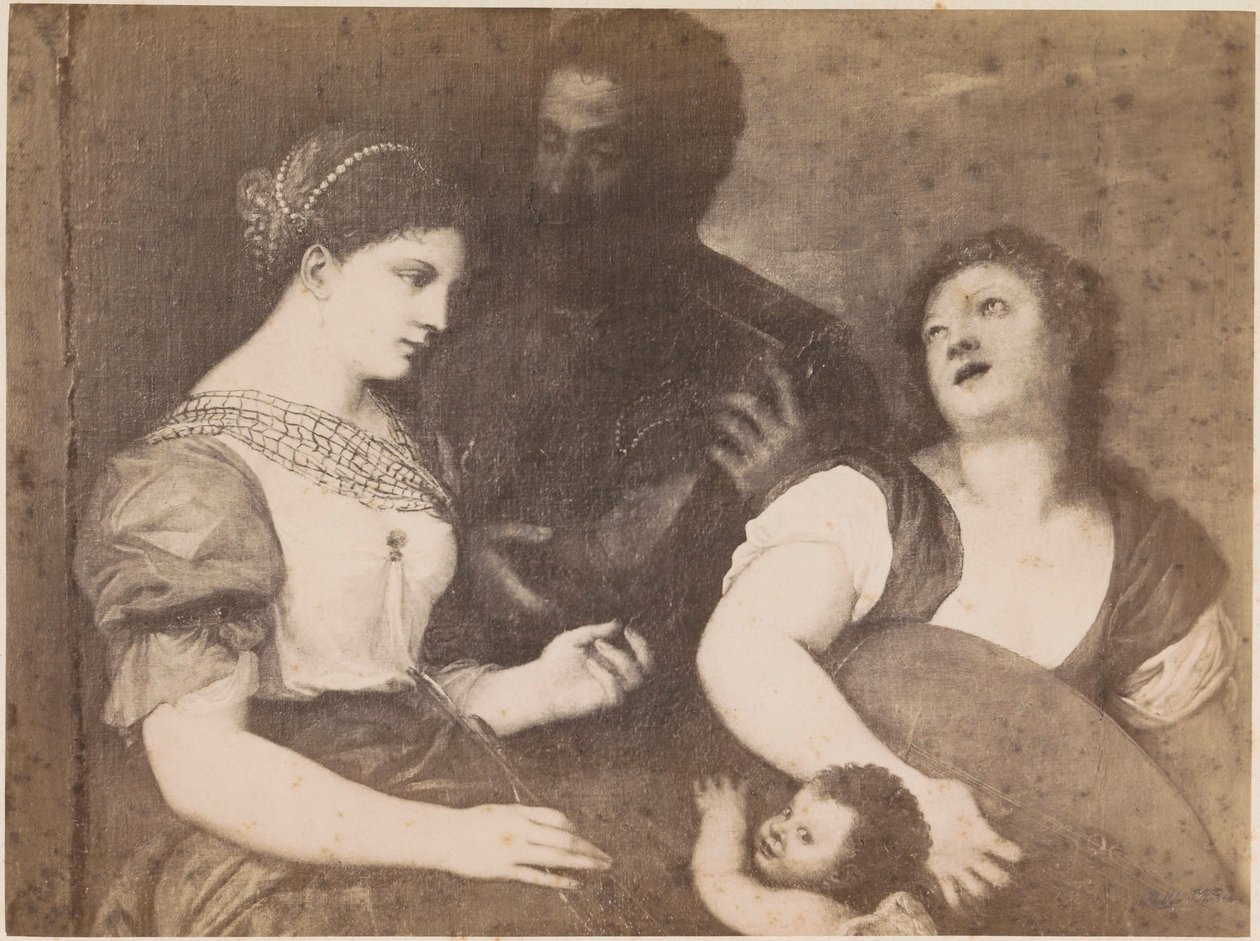 Fotoreproduktion av målningen Allegory of love efter Titian Tizian Allegory (titel på objekt) kaiserl. Konigl. Galleri i Wien (serietitel på objekt) av Anonymous