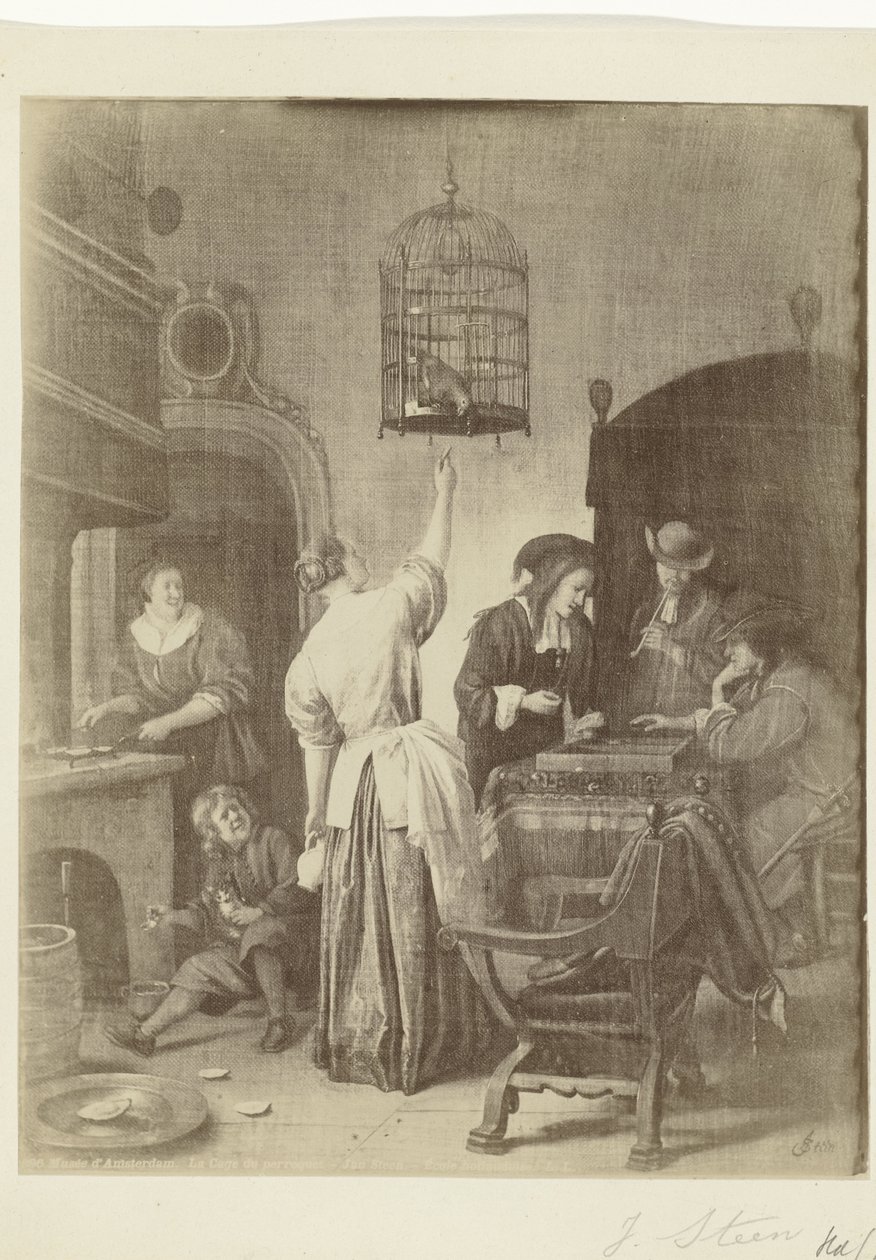 Fotoreproduktion av målningen Papegojburen av Jan Steen Musée d