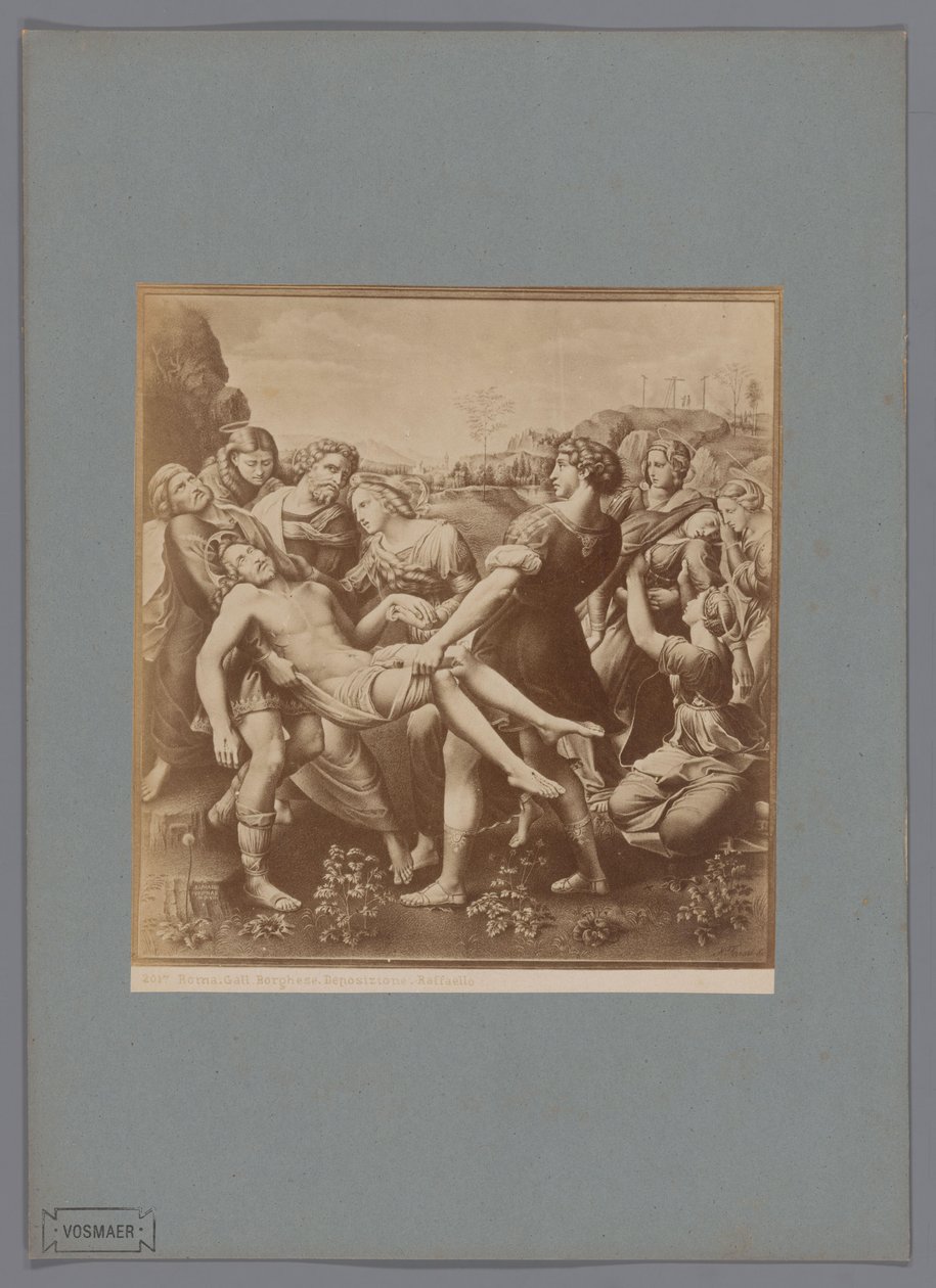 Fotoreproduktion av målningen Descent from the Cross av Raphael, i samlingen av Galleria Borghese i Rom Roma. Galla. Borghese. Deposition. Raffaello (titel på objekt) av Anonymous