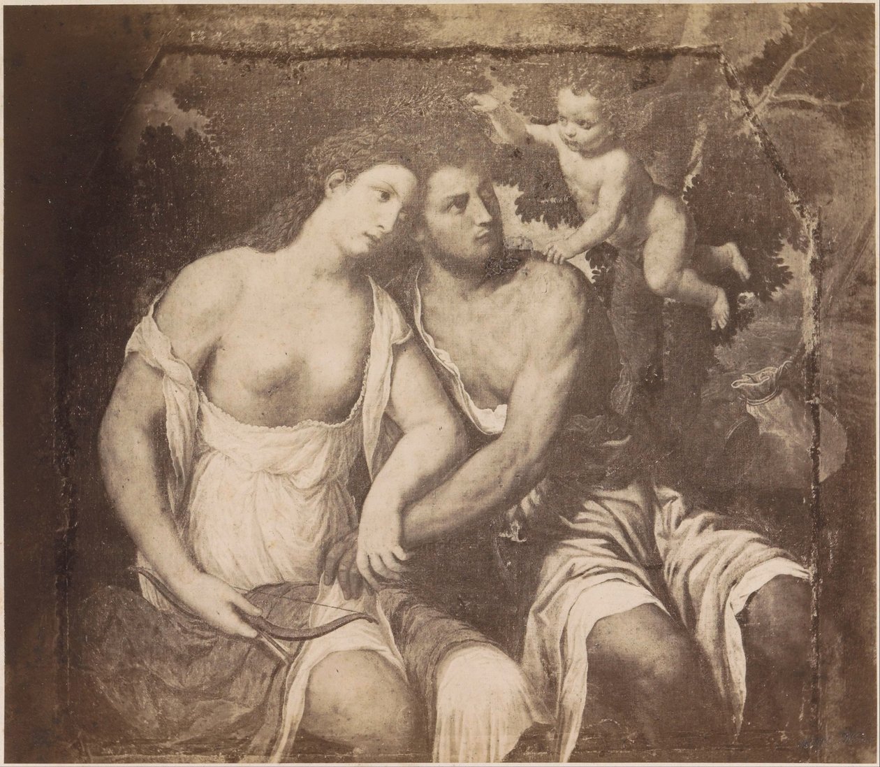 Fotoreproduktion av målningen Venus och Adonis efter Paris Bordone Paris Bordone. Venus och Adonis (titel på objekt) kaiserl. Konigl. Galleri i Wien (serietitel på objekt) av Anonymous