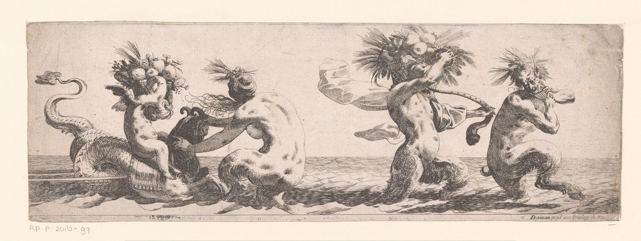 Frisiska med satyrer och putto på havsdjur av Anonymous