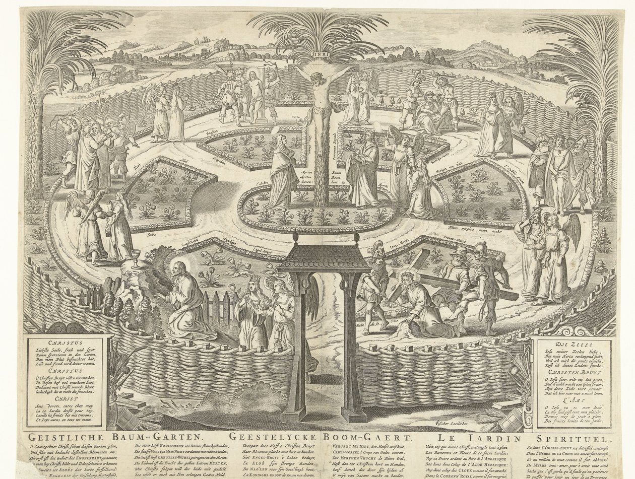 Andlig fruktträdgård, ca 1650 Geistliche Baum-Garten / Geestelycke Boom-Gaert / Le Jardin Spirituel (titel på objekt) av Anonymous