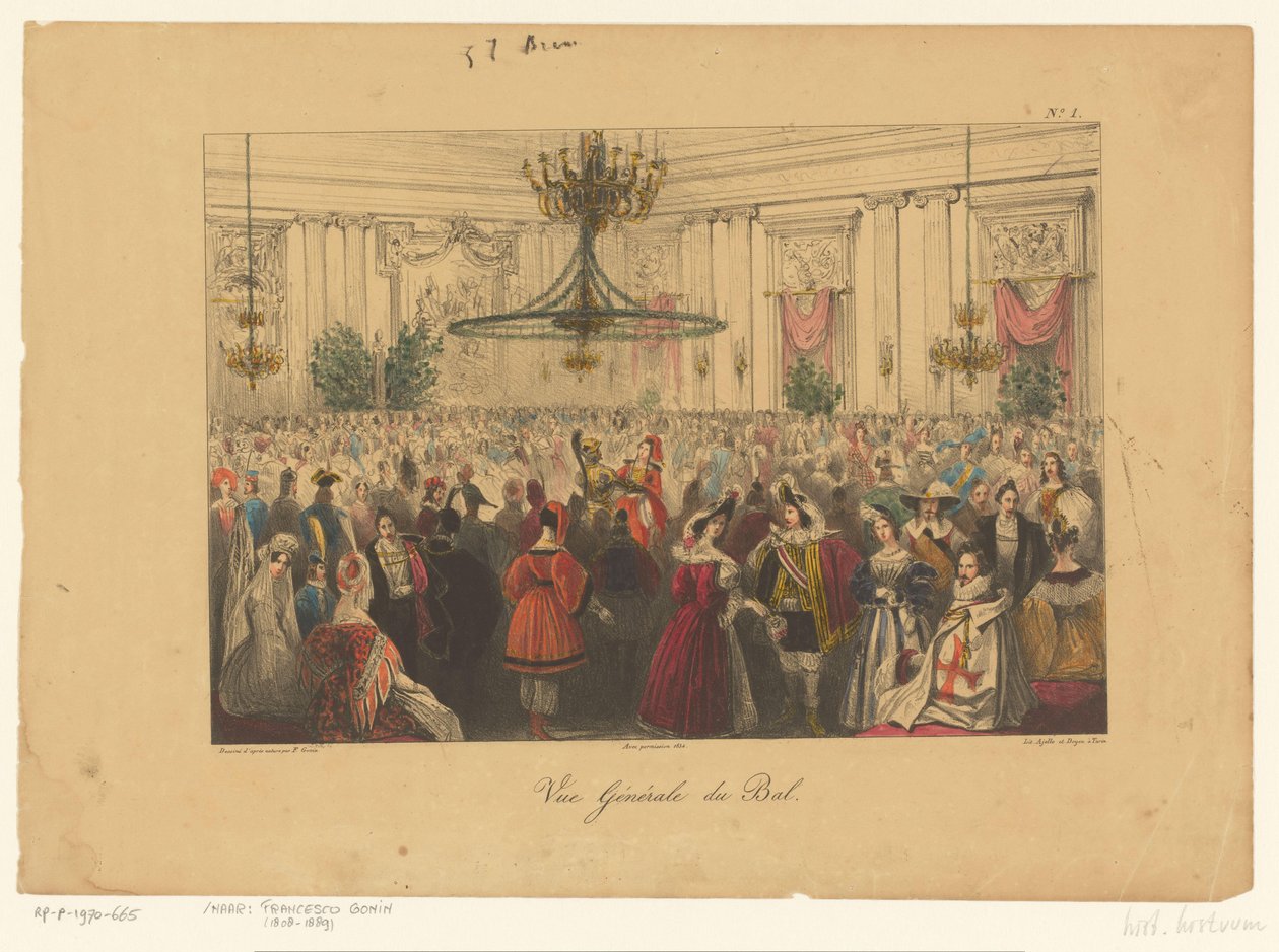 Nästan klädd, 1834 Vue Générale du Bal (titel på objekt) av Anonymous