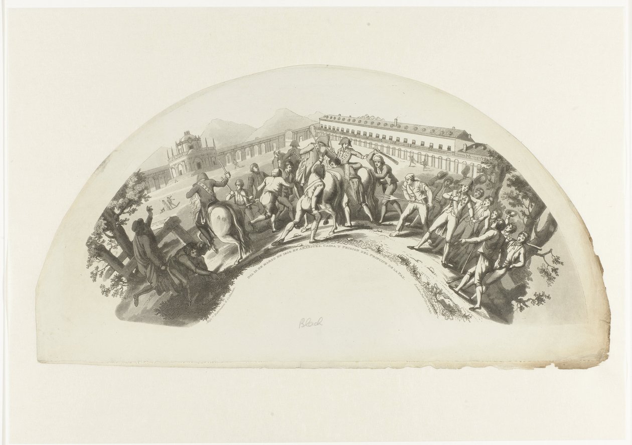 Tillfångatagandet av Manuel de Godoy av franska trupper i Madrid den 19 mars 1808 Bild 19. de Marzo de 1808. Och Aranjuez. Caida y Prision del Principe de la Paz (titel på objekt) av Anonymous