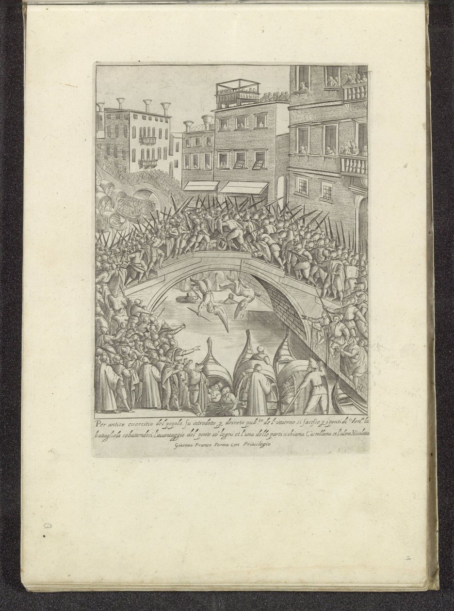 Gevecht om en ​​brug i Venedig Scènes uit het Venetiaanse leven (serietitel) Mäns och venetianska kvinnors vanor med processionen av Ser. ma Signoria och andra detaljer, d.v.s. triumfer, festivaler och offentliga ceremonier i den adliga staden Venedig (s) av Anonymous