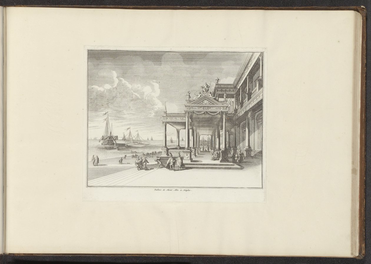 Utsikt över Palazzo Montalto vid kusten i Neapel Palais de Mont Alto i Neapel (titel på objekt) Palats och monument i Venedig, Livorno, Neapel och Rom (serietitel) av Anonymous