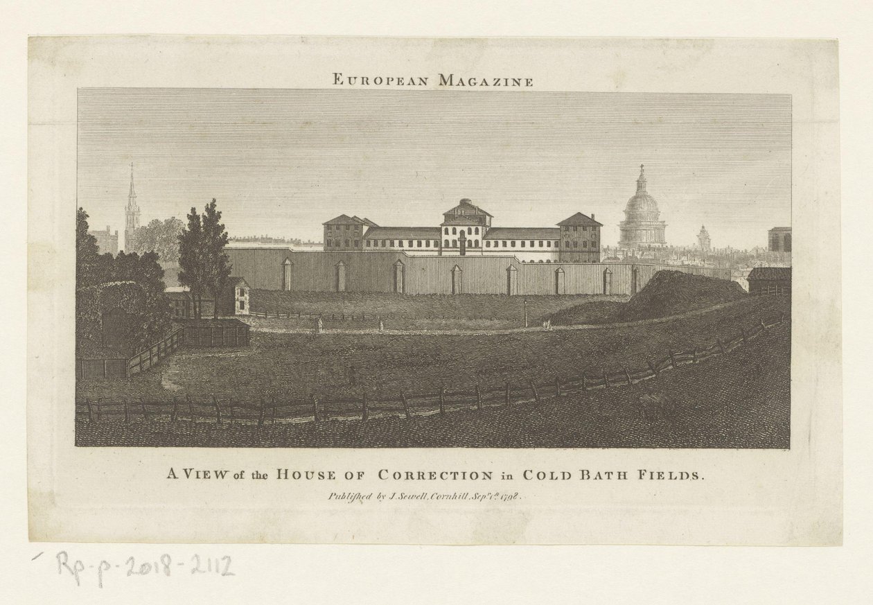 Utsikt över Coldbath Fields-fängelset i London En vy av House of Correction i Cold Bath Fields (titel på objekt) av Anonymous