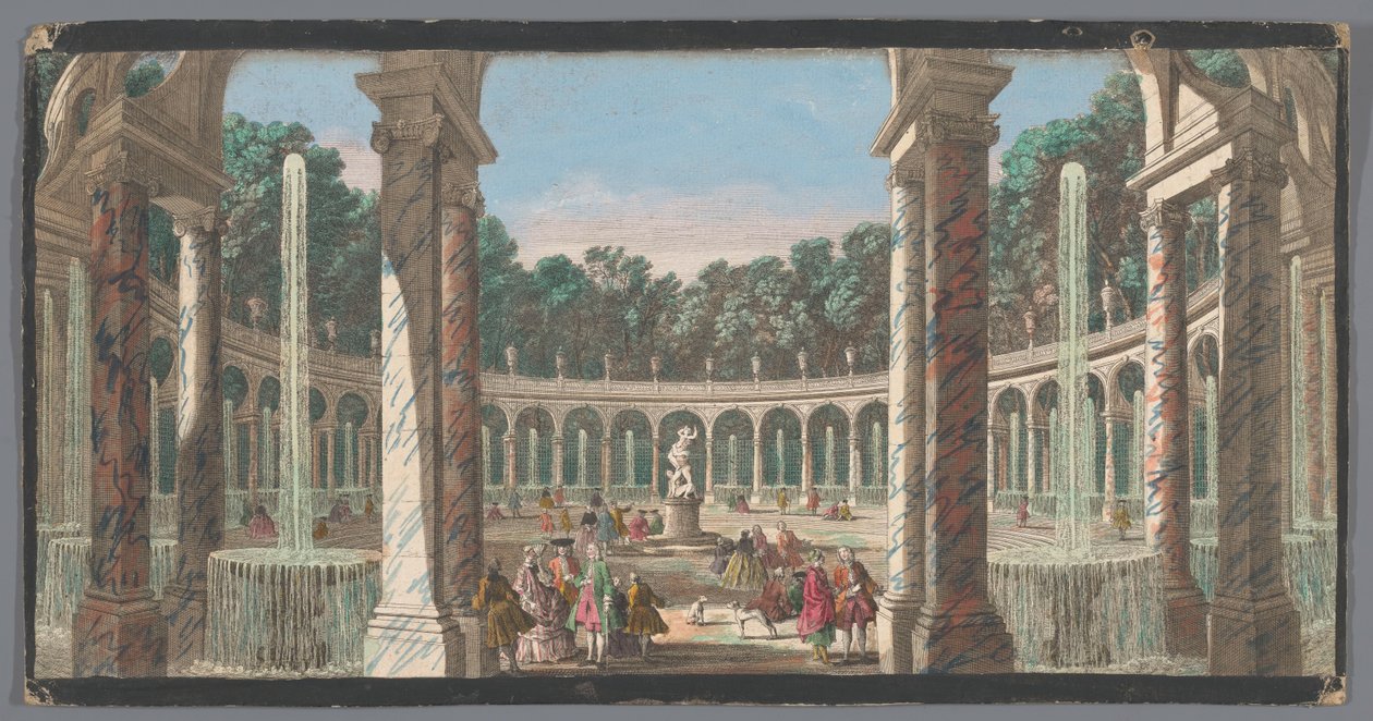 Utsikt över pelargången i Versailles trädgård La Colonnade (titel på objekt) av Anonymous