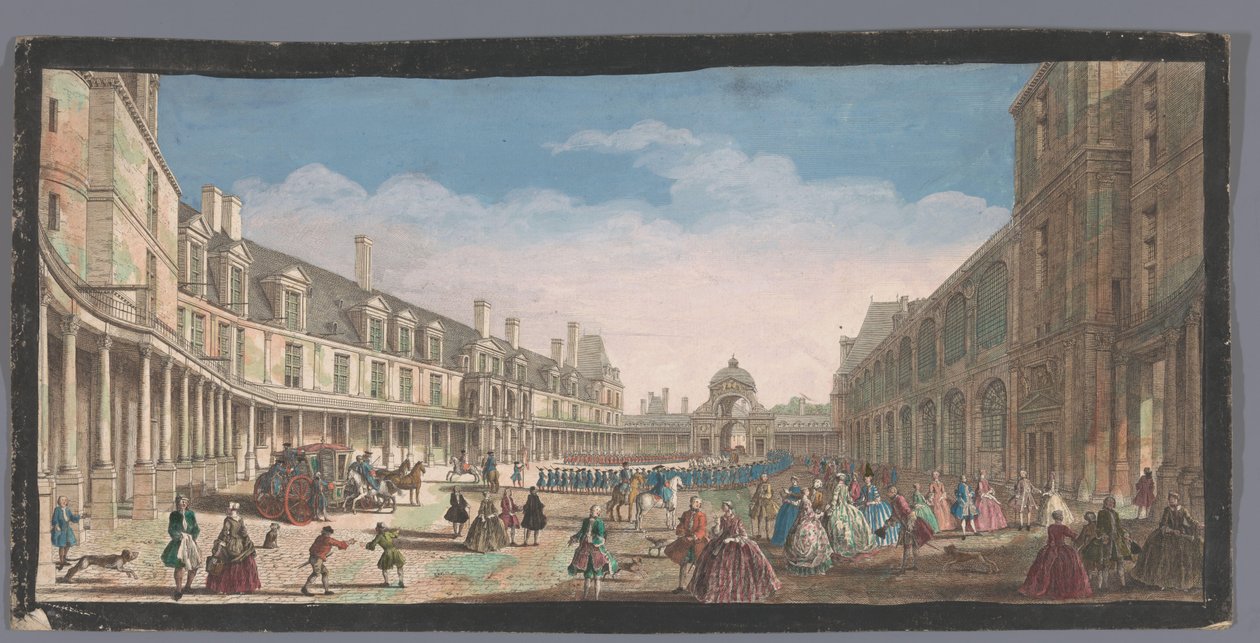 Utsikt över Cour Ovale i Palais de Fontainebleau Veüe de la Cour Ovale de Fontainebleau (titel på objekt) av Anonymous