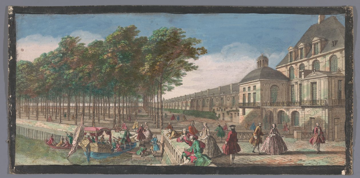 Se på Cour de la Fontaine från Palace of Fontainebleau Utsikt över en flygel av Chateau de Fontainebleau, tagen från Cour des Fontaines i Paris (titel på objektet) av Anonymous