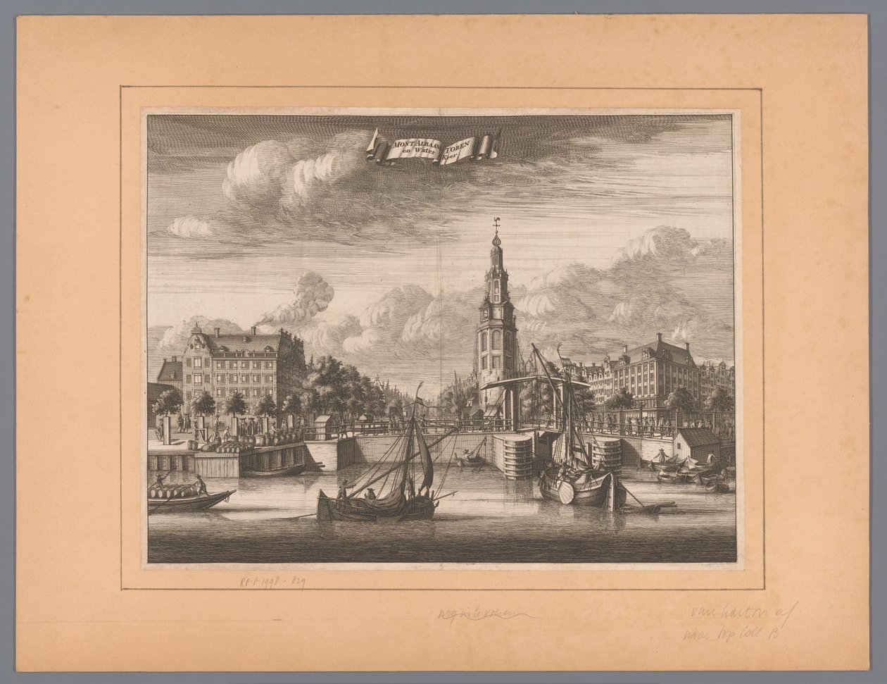 Utsikt över Montelbaanstoren i Amsterdam Montelbaanstoren och Water Keer (titel på objekt) av Anonymous