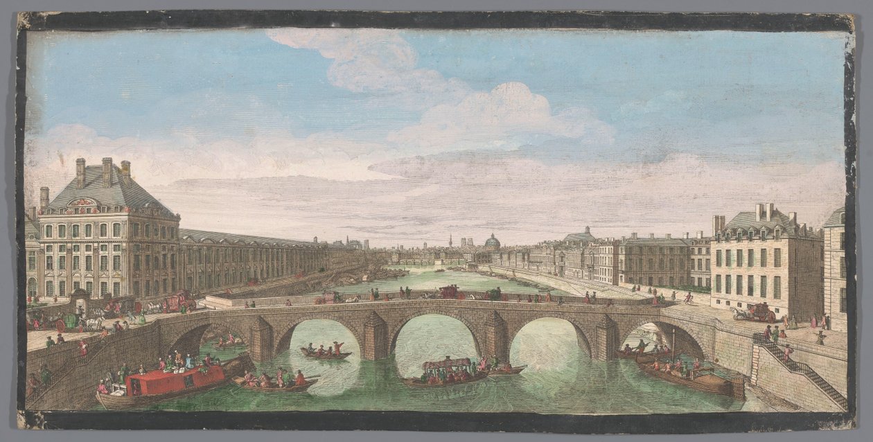 Utsikt över Pont Royal över floden Seine i Paris, med utsikt mot Pont Neuf Vuë Privé de Paris, prize du Pont Royal regardant vers le Pont Neuf (titel på objekt) av Anonymous