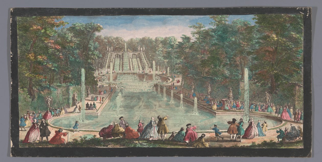 Utsikt över kaskaderna i trädgården på Château de Saint-Cloud Veue de la cascade de St. Cloud (titel på objekt) av Anonymous
