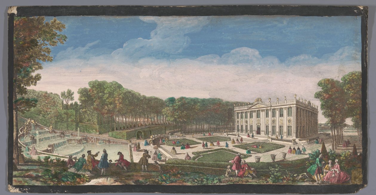 Utsikt över den lilla parterren i trädgården på Château de Marly Vue du Chateau de Marli du cote du petit parterre (titel på objekt) av Anonymous