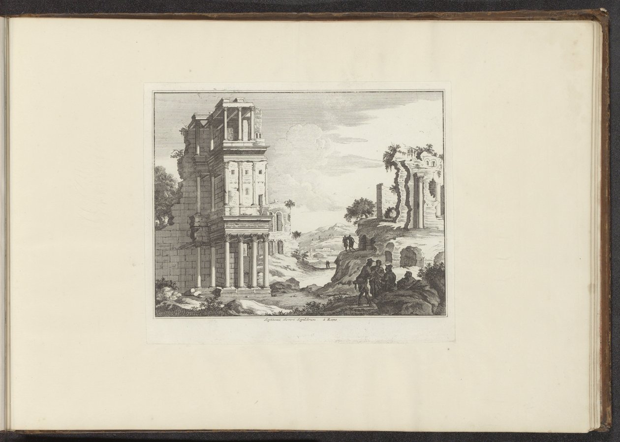 Vy över ruinerna av Septizonium i Rom Septizonii Severi Sepulchrum à Roma (titel på objekt) Palats och monument i Venedig, Livorno, Neapel och Rom (serietitel) av Anonymous