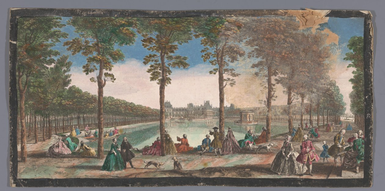 Utsikt över dammen i trädgården i Palais de Fontainebleau Veüe de l