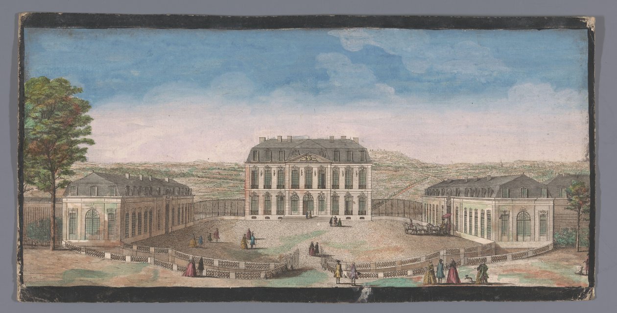 Utsikt över framsidan av Chateau de Belle-Vue i Meudon Vüe ​​​​du Chateau de Belle-Vüe prize du coté de la cour (titel på objektet) av Anonymous