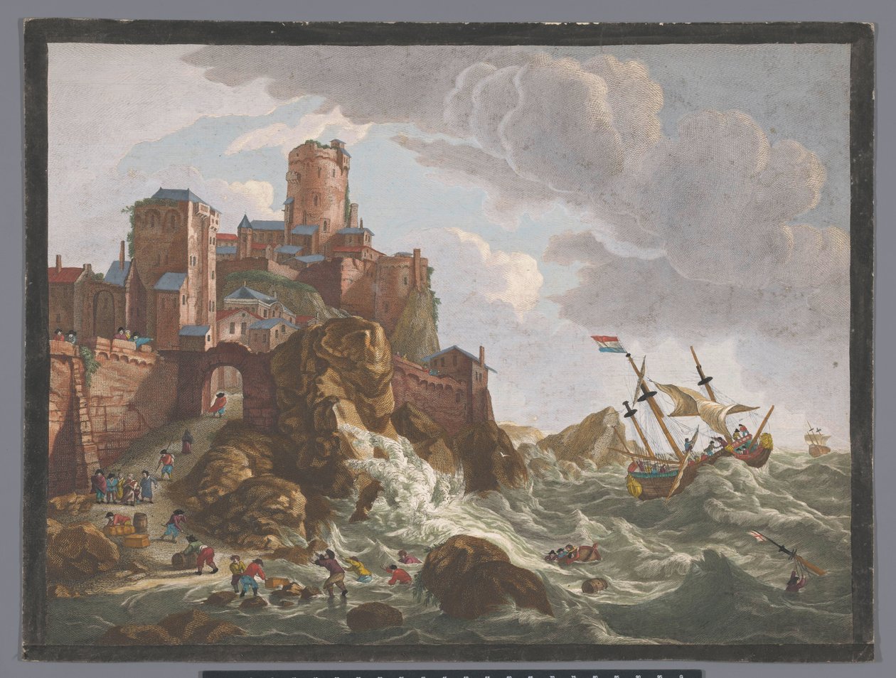 Utsikt över en kust med fartyg och båtar på klipporna i Norge Ecueil des côtes de Norwege (titel på objekt) av Anonymous