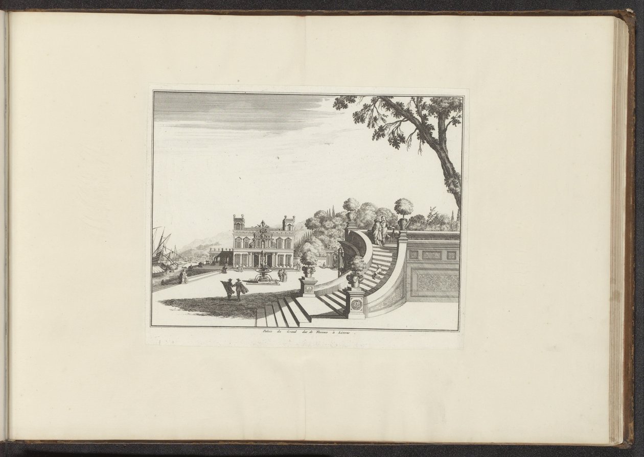Utsikt över ett palats i Livorno Palais du Grand Duc de Florence i Livorne (titel på objektet) Palats och monument i Venedig, Livorno, Neapel och Rom (serietitel) av Anonymous