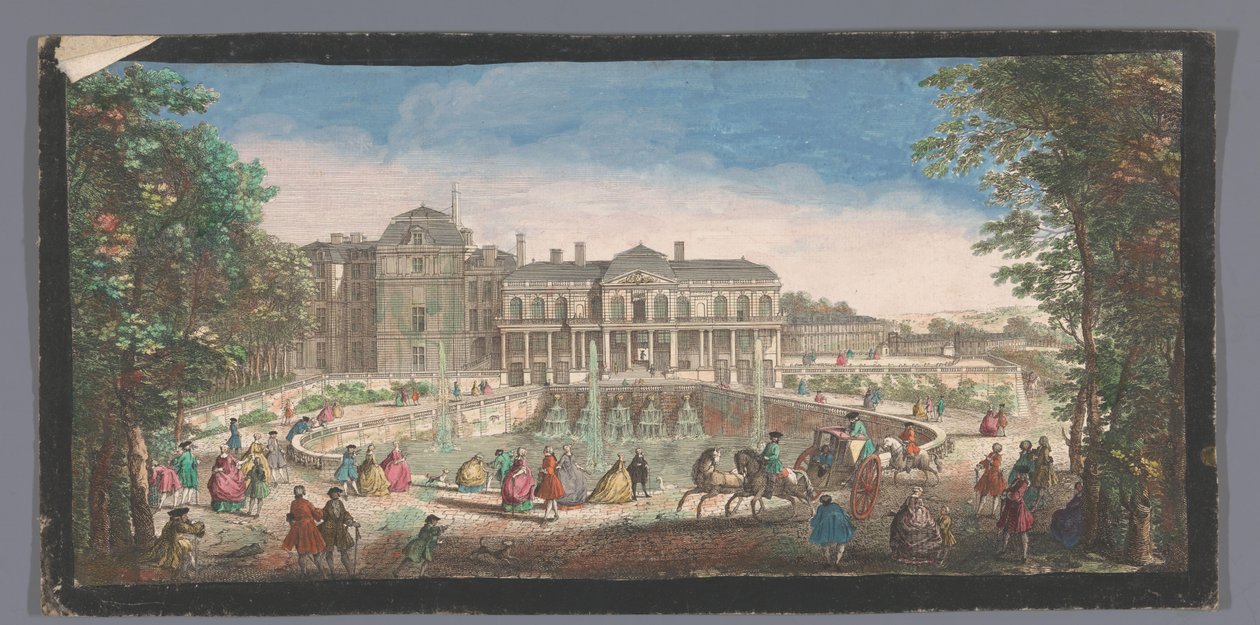 Se över Château de Saint-Cloud från Chemin de Versailles Utsikt över en av vingarna på Chateau de St. Cloud från sidan av hästskon eller Chemin de Versaille (titel på objektet) av Anonymous