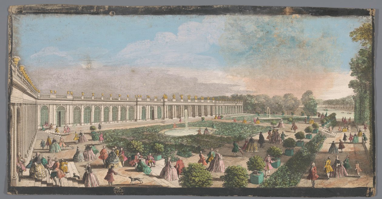 Utsikt över Grand Trianon i trädgården i Versailles Utsikt över Château de Trianon från sidan av parterren (titel på objekt) av Anonymous