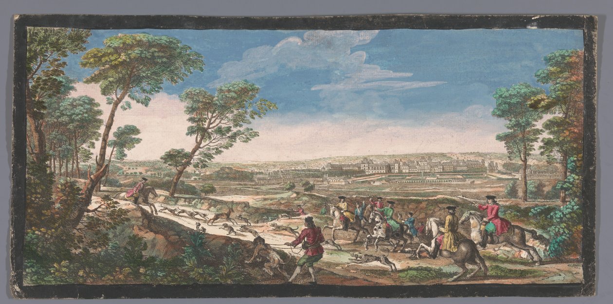 Utsikt över Palace of Fontainebleau Allmän vy av Fontainebleau tagen från toppen av det motsatta berget på sidan av parterren (titel på objektet) av Anonymous