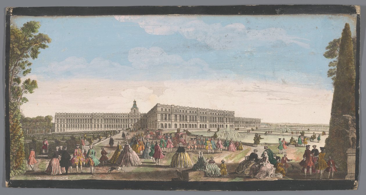 Utsikt över slottet i Versailles sett från trädgården Vue du Chateau de Versailles (titel på objekt) av Anonymous