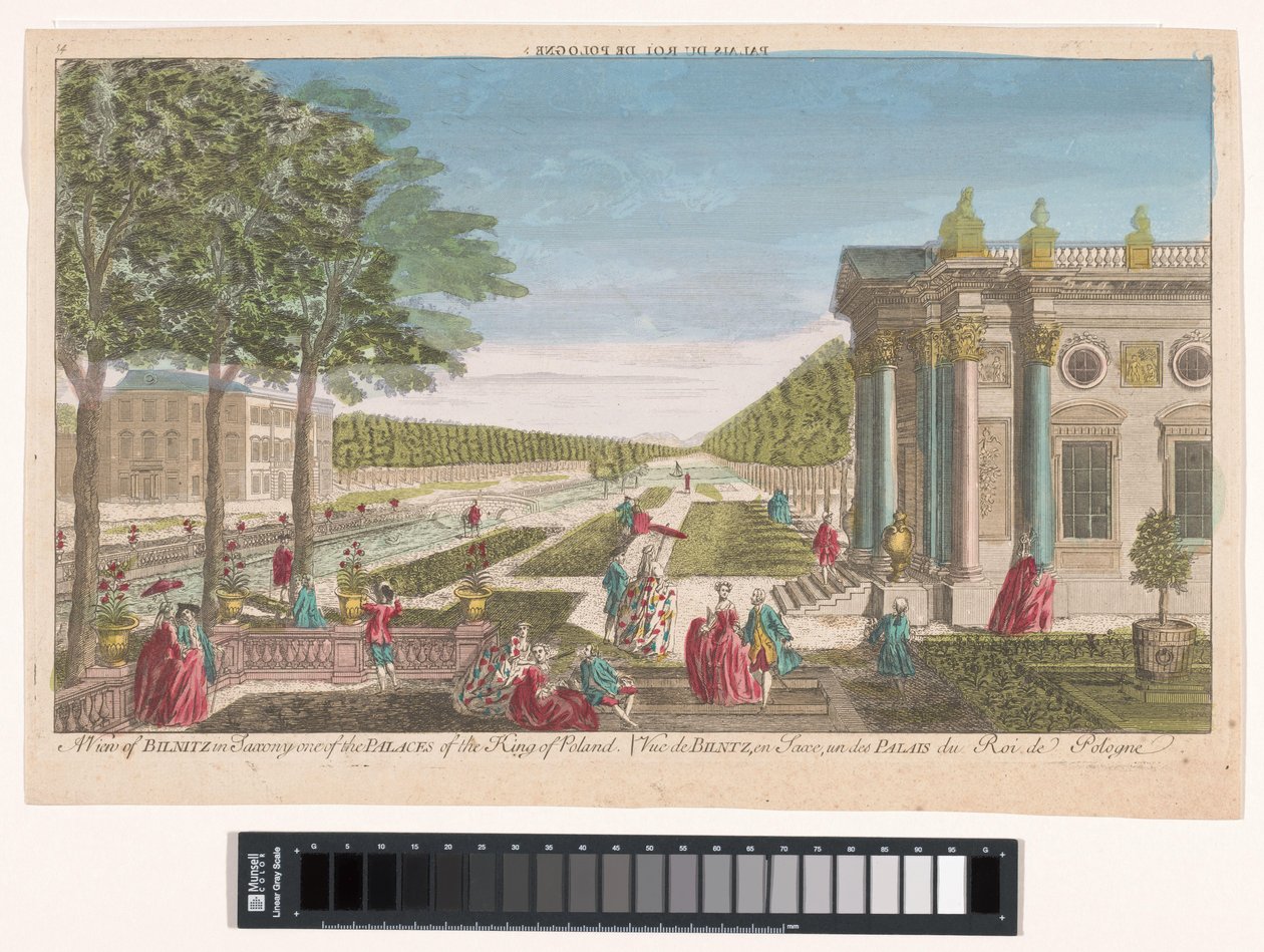 Se över Schloss Pillnitz Utsikt över Bilnitz i Sachsen, ett av kungens palats av Polen (titel på objektet) av Anonymous