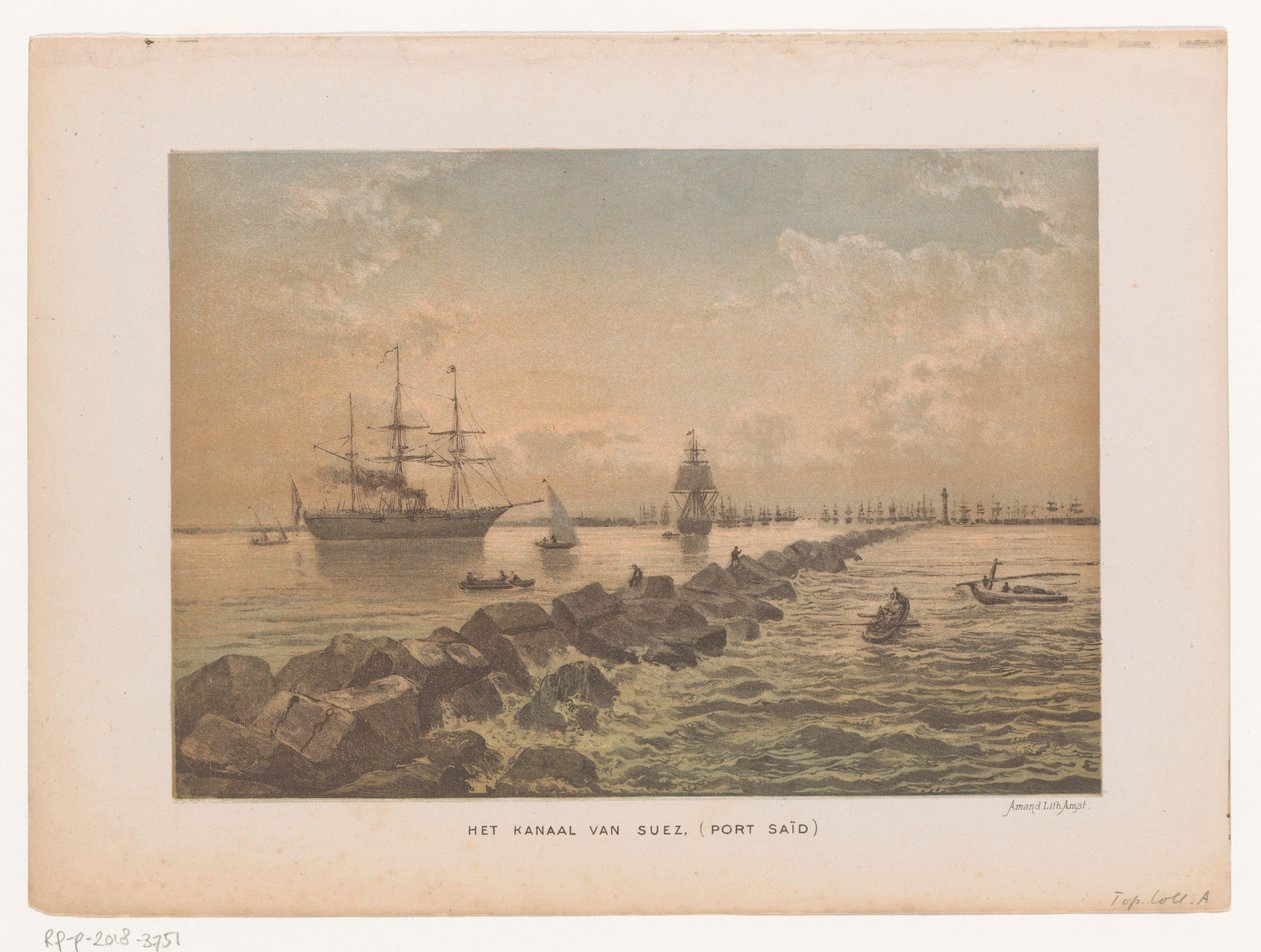 Utsikt över Suezkanalen vid Port Said Suezkanalen (Port Said) (titel på objekt) av Anonymous