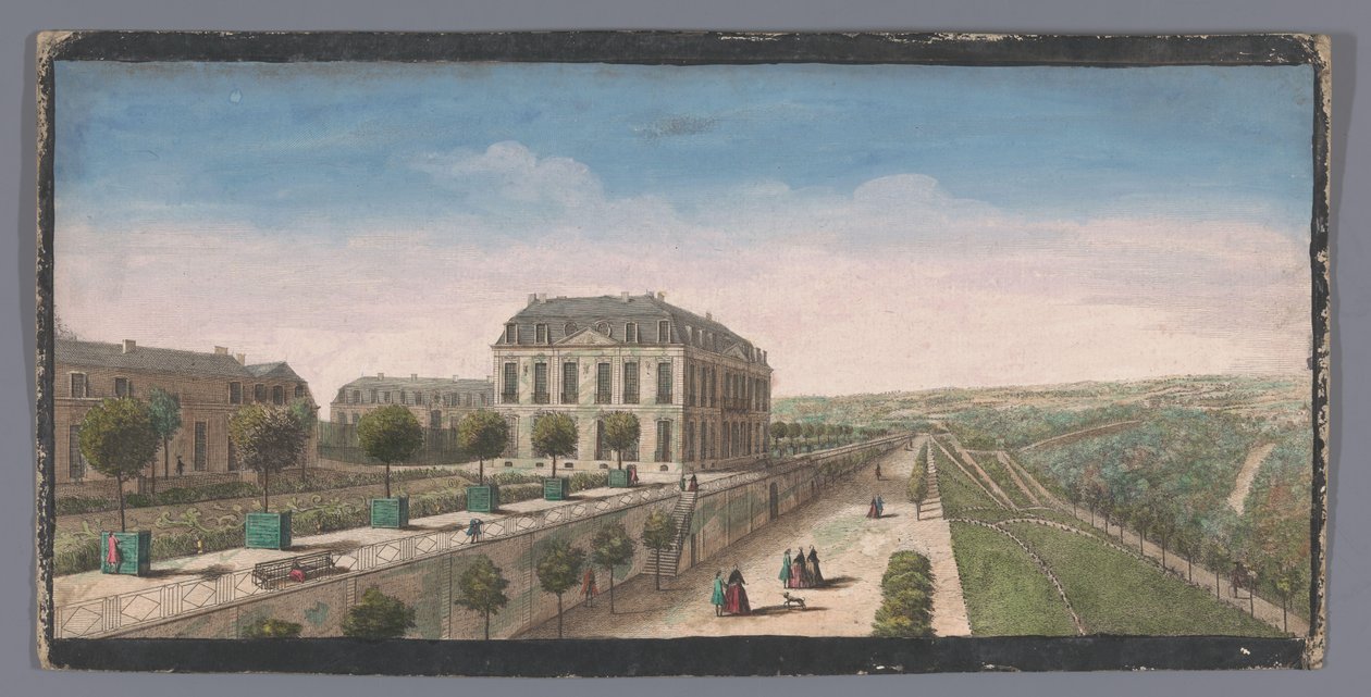 Utsikt över terrassen med apelsinträd på Chateau de Belle-Vue i Meudon Autre vüe du Chateau de Belle-Vüe (...) (titel på objekt) av Anonymous