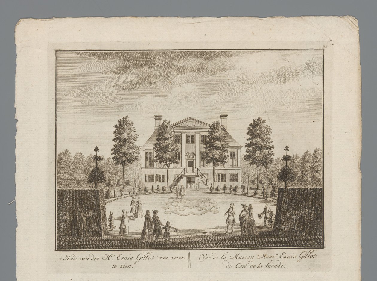 Utsikt över lantgården Esaie Gillot Huset av Mr. Esaie Gillot sedd framifrån / Vüe de la Maison Monsr. Esaie Gillot du Coté de la fasad (titel på objekt) Inifrån vy till kabinettet av Hr. Esaie Gillot / Vüe de la Maison de M av Anonymous