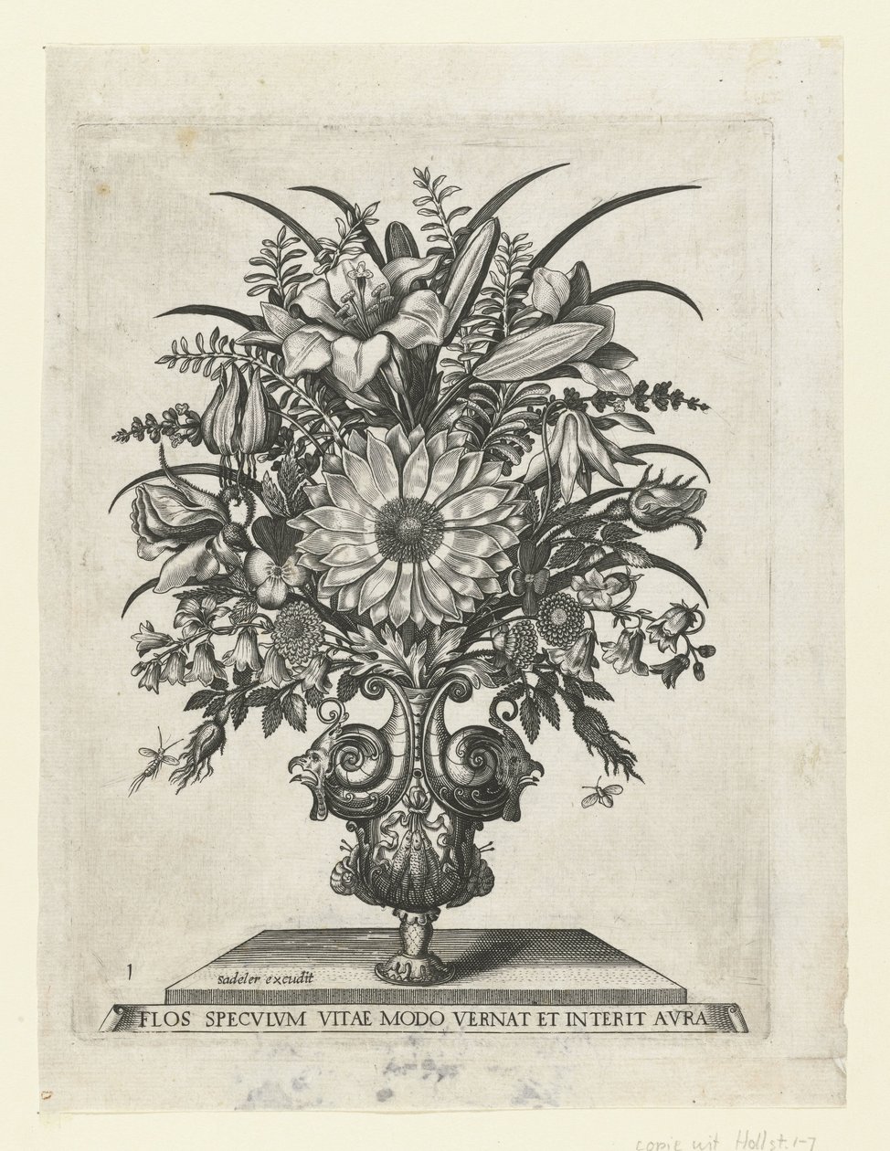Grotesk vas med blommor, inklusive en solros Vaser med blommor (serietitel) av Anonymous