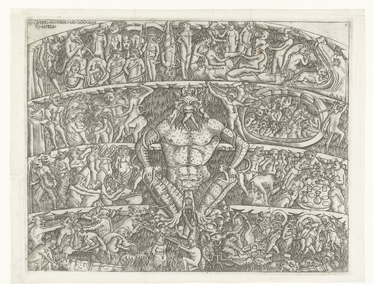 Helvete med Satan och bestraffning av syndare med demoner Questo el inferno del chapo santo di Pisa (titel på objekt) av Anonymous