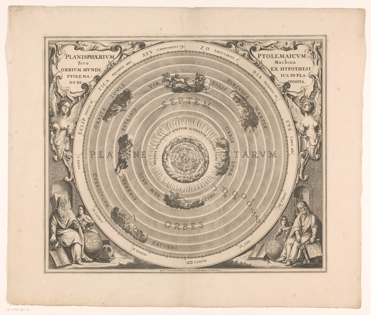 Hemelkaart för Ptolemaios system Den ptolemaiska planisfären eller maskinen för världens glober från hypotesen (...) (titel på objekt) av Anonymous