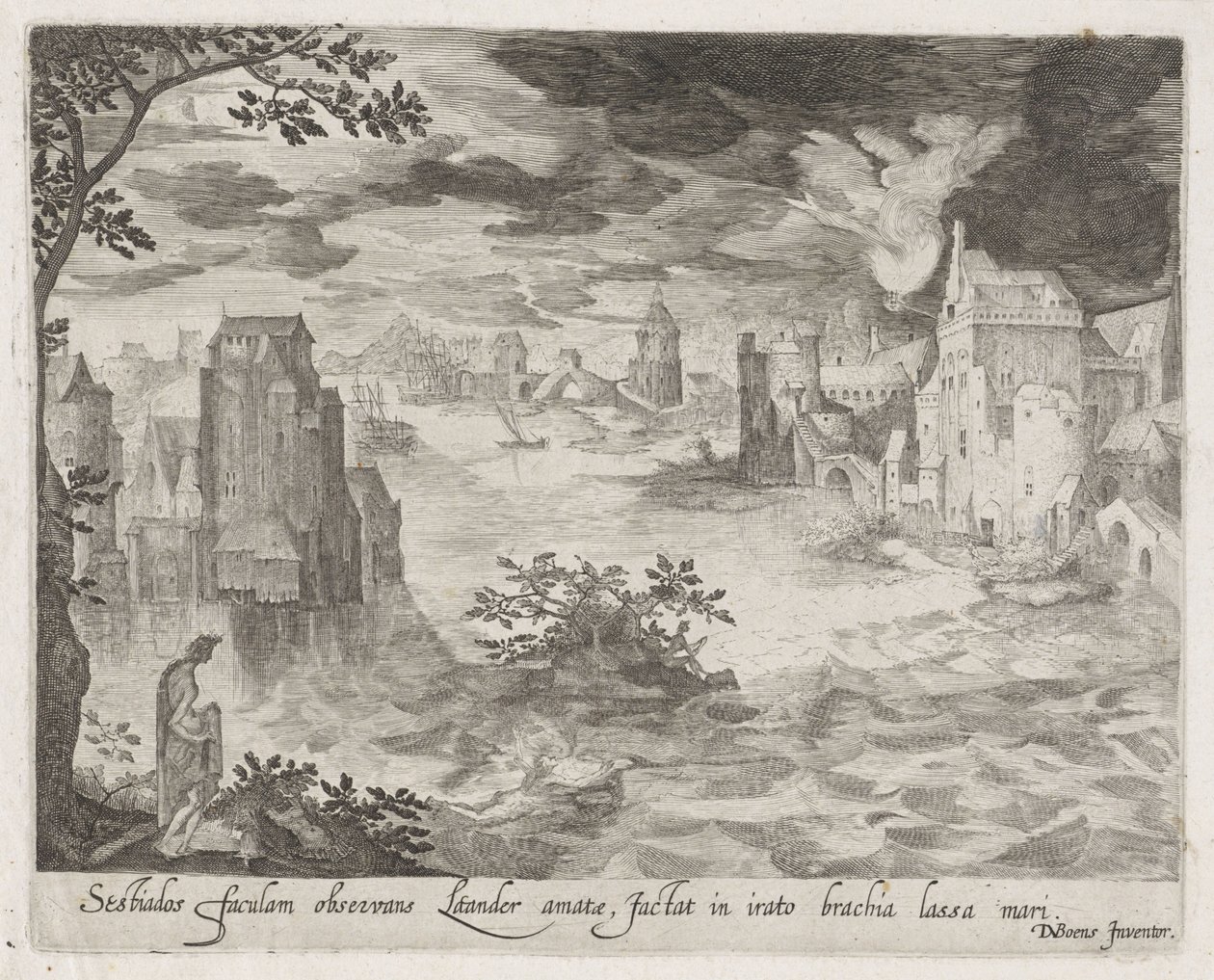 Hero en Leander Scener från Ovidius