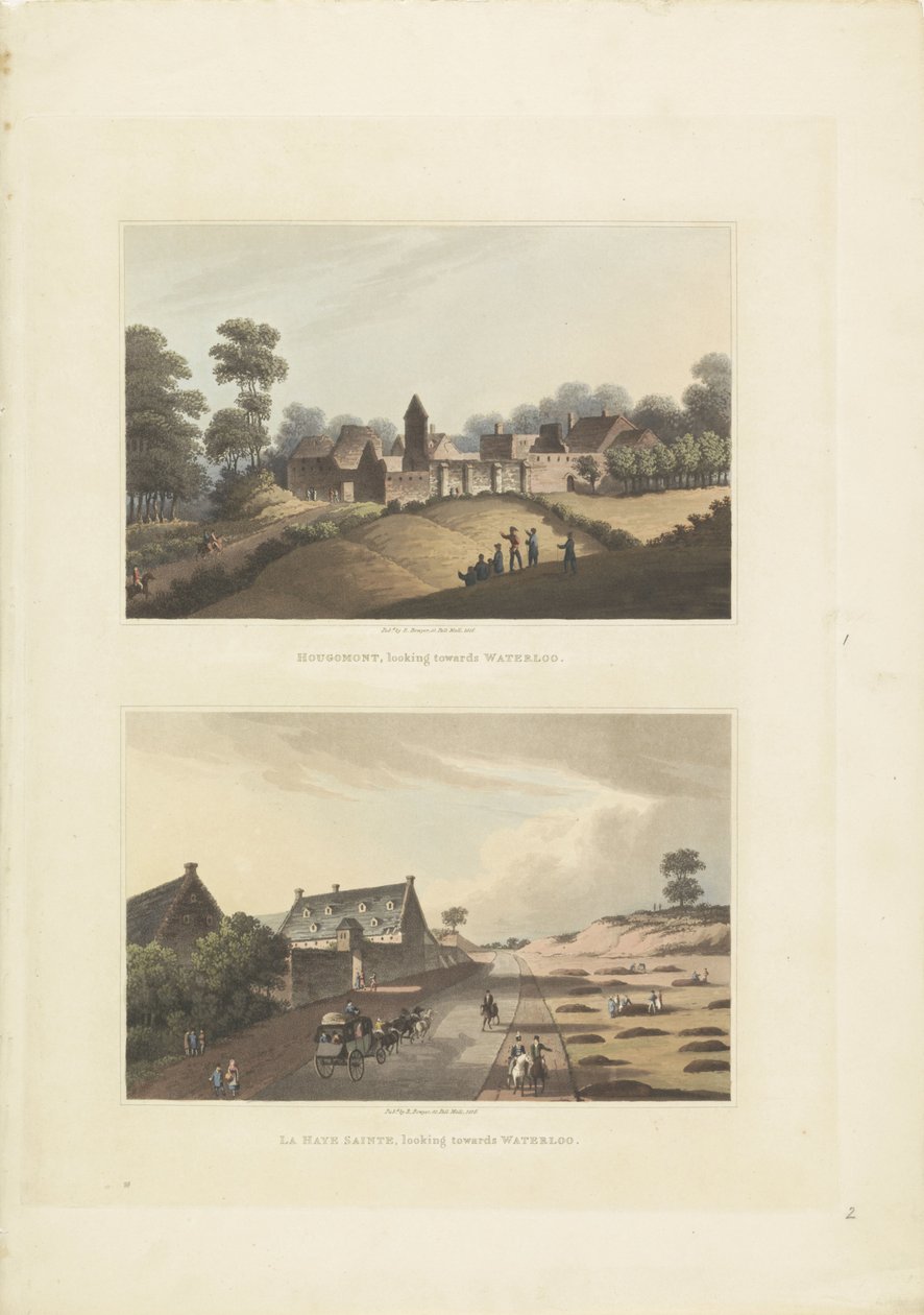 Hougoumont en La Haye-Sainte Hougomont, tittar mot Waterloo / La Haye Sainte, tittar mot Waterloo (titel på objektet) av Anonymous