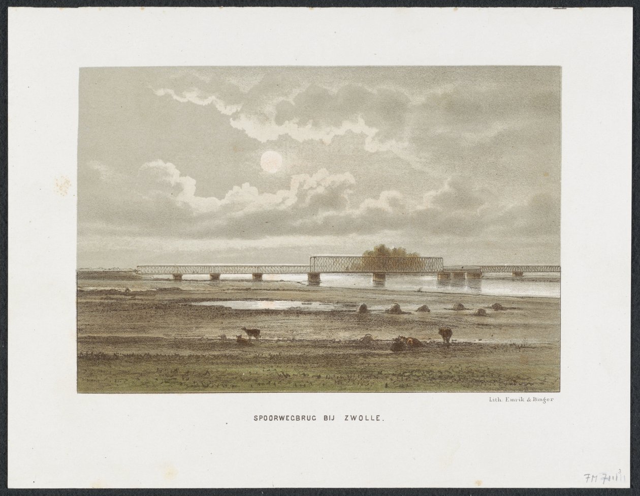 IJssel järnvägsbron Zwolle, 1864 Järnvägsbro nära Zwolle (titel på objekt) Main Railway Bridges i Nederländerna (serietitel) av Anonymous