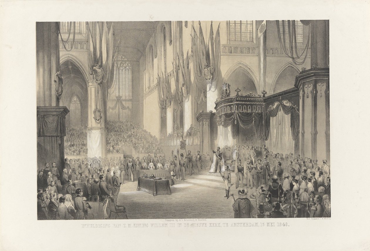 Invigning av Hans Majestät Kung Willem III i Nieuwe Kerk, Amsterdam, 13 maj 1849 (titel på objekt) av Anonymous