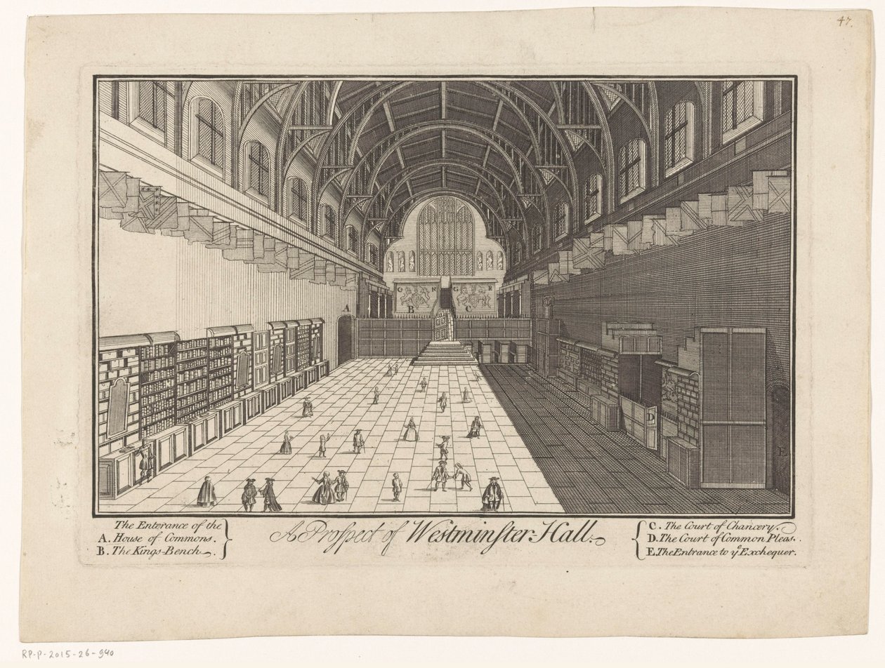 Interiör av Westminster Hall i London A Prospect of Westminster Hall (titel på objekt) av Anonymous